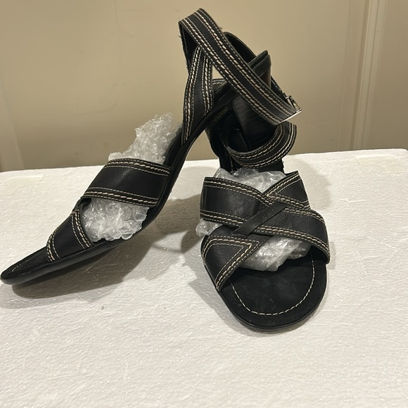 Franco Sarto leather open toe heel ankle strap crisscross sandals size 10 black - Picture 3 of 16